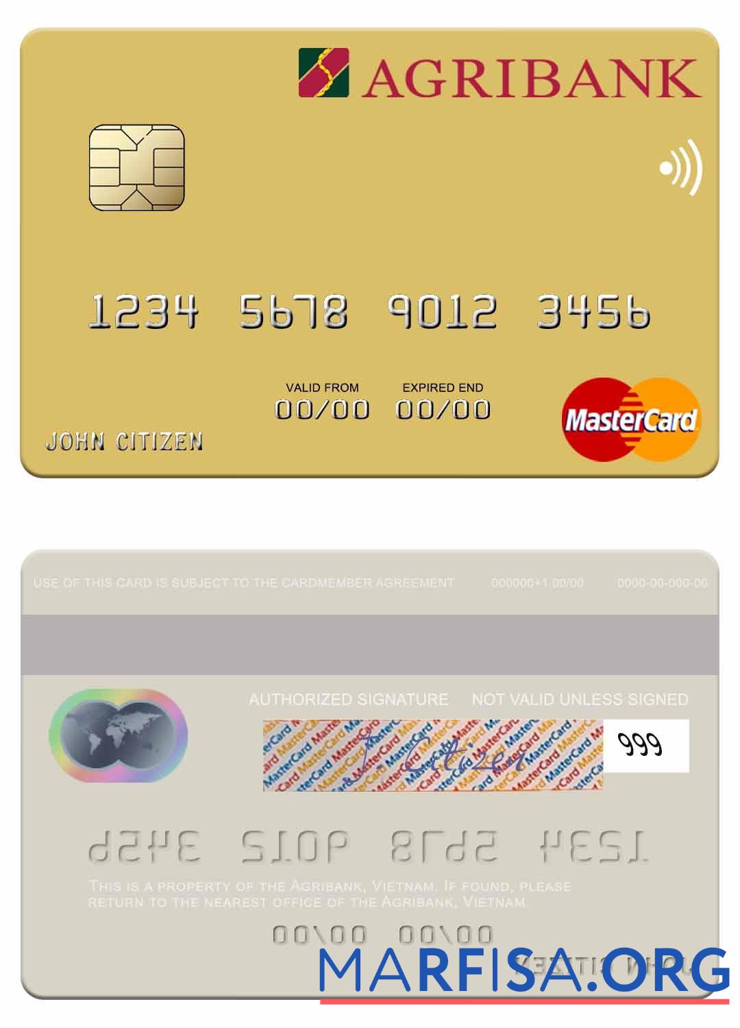 Printable Vietnam Agribank mastercard template